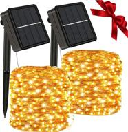 🔆 waterproof outdoor solar string lights - 146ft 440 leds 2pcs fairy lights with 8 modes, solar powered copper wire decoration lights for patio yard trees christmas wedding party decor (warm) logo