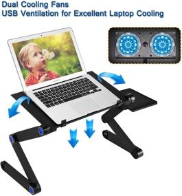 img 2 attached to 🖥️ Adjustable Laptop Table - Portable Laptop Desk with Cooling Fans and Mouse Pad - Ideal for Bed, Couch, Sofa, Office - Improved Version