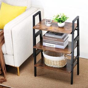 img 3 attached to 🛋️ WANSE Modern Night Stand/Sofa Side Table, 2 in 1 Three-Layer End Table for Living Room, Bedroom, Office - Easy Assembly, Rustic Brown+Black, 20.3-inch Length x 8.1-inch Width x 32.3-inch Height