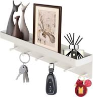 🗝️ functional and stylish key holder for wall decor: mail organizer, tray, key hook rack – white, wall-mounted, multifunctional self-adhesive key holder with small wall shelf for home логотип