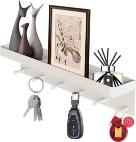 img 4 attached to 🗝️ Functional and Stylish Key Holder for Wall Decor: Mail Organizer, Tray, Key Hook Rack – White, Wall-Mounted, Multifunctional Self-Adhesive Key Holder with Small Wall Shelf for Home