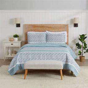img 1 attached to Full/Queen Size Reversible Paisley Striped Bedspread with 2 Shams - All Season 3-Piece Quilt Set in Sky Blue from Kadi Collection
