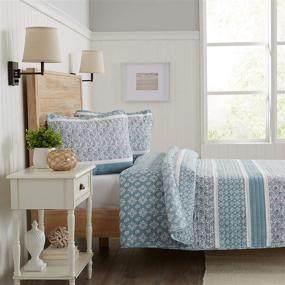 img 2 attached to Full/Queen Size Reversible Paisley Striped Bedspread with 2 Shams - All Season 3-Piece Quilt Set in Sky Blue from Kadi Collection
