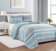 full/queen size reversible paisley striped bedspread with 2 shams - all season 3-piece quilt set in sky blue from kadi collection logo