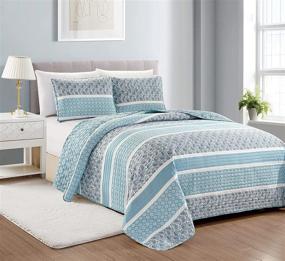 img 4 attached to Full/Queen Size Reversible Paisley Striped Bedspread with 2 Shams - All Season 3-Piece Quilt Set in Sky Blue from Kadi Collection