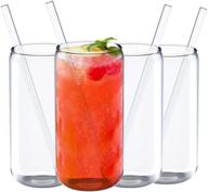 jucoan 4 pack 18 oz can shaped beer glass set: handmade clear glass cups with glass straws for water, wine, beer, cocktails & more! логотип