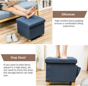 img 1 attached to WALTSOM Folding Storage Ottoman - Cube Footrest Seat Stool Coffee Table with Wooden Feet, Side Pockets, Double-Sided Lid, Soft Padding for Home and Office - 15x15x15 Inches, Black