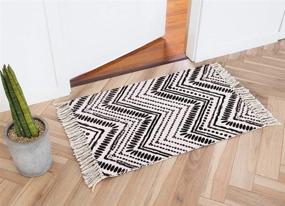 img 1 attached to 🏞️ Lawei Set of 2 Cotton Area Rugs - 2' x 3' + 2' x 4.2' Black & Cream Hand-Woven Cotton Rug with Tassels - Machine Washable Fringe Cotton Throw Rug Runner for Living Room, Bedroom, Doorway Laundry