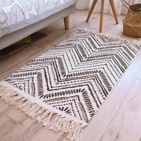 img 2 attached to 🏞️ Lawei Set of 2 Cotton Area Rugs - 2' x 3' + 2' x 4.2' Black & Cream Hand-Woven Cotton Rug with Tassels - Machine Washable Fringe Cotton Throw Rug Runner for Living Room, Bedroom, Doorway Laundry