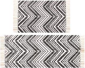 img 4 attached to 🏞️ Lawei Set of 2 Cotton Area Rugs - 2' x 3' + 2' x 4.2' Black & Cream Hand-Woven Cotton Rug with Tassels - Machine Washable Fringe Cotton Throw Rug Runner for Living Room, Bedroom, Doorway Laundry