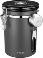 ☕ veken coffee canister - airtight stainless steel kitchen food storage container with date tracker and scoop - ideal for beans, grounds, tea, flour, cereal, sugar, 22oz capacity - stylish gray design логотип