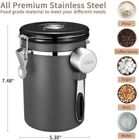 img 2 attached to ☕ Veken Coffee Canister - Airtight Stainless Steel Kitchen Food Storage Container with Date Tracker and Scoop - Ideal for Beans, Grounds, Tea, Flour, Cereal, Sugar, 22OZ Capacity - Stylish Gray Design