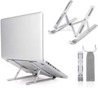 portable foldable laptop stand - adjustable aluminum computer holder with 6 height levels for laptops & tablets up to 15.6'' - silver logo