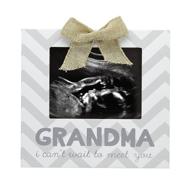 🌸 little blossoms by pearhead ‘grandma i can’t wait to meet you’ chevron sonogram frame for gender reveal, neutral ultrasound photo frame for baby boy or girl, gray and white logo