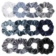 🎀 whaline blue gray velvet hair scrunchies for girls and women - soft hair bands, ties & accessories (12 colors) logo