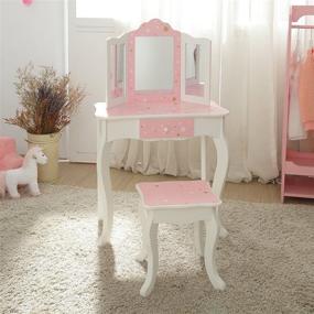 img 3 attached to 🎀 Teamson Kids Pretend Play Vanity Set with Mirror and Chair, Makeup Dressing Table with Drawer, Fashion Twinkle Star Prints, Gisele Play Vanity Set for Kids, Pink and White