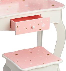 img 1 attached to 🎀 Teamson Kids Pretend Play Vanity Set with Mirror and Chair, Makeup Dressing Table with Drawer, Fashion Twinkle Star Prints, Gisele Play Vanity Set for Kids, Pink and White