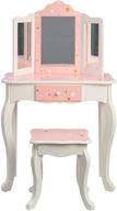 🎀 teamson kids pretend play vanity set with mirror and chair, makeup dressing table with drawer, fashion twinkle star prints, gisele play vanity set for kids, pink and white logo