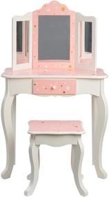 img 4 attached to 🎀 Teamson Kids Pretend Play Vanity Set with Mirror and Chair, Makeup Dressing Table with Drawer, Fashion Twinkle Star Prints, Gisele Play Vanity Set for Kids, Pink and White