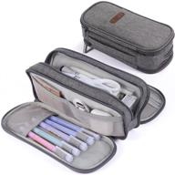 🖊️ large capacity pencil case with zipper - waterproof 3-compartment pen bag for school girls boys teens - marker pen storage pouch (grey) logo