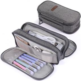 img 4 attached to 🖊️ Large Capacity Pencil Case with Zipper - Waterproof 3-Compartment Pen Bag for School Girls Boys Teens - Marker Pen Storage Pouch (Grey)