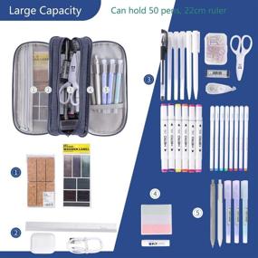 img 1 attached to 🖊️ Large Capacity Pencil Case with Zipper - Waterproof 3-Compartment Pen Bag for School Girls Boys Teens - Marker Pen Storage Pouch (Grey)