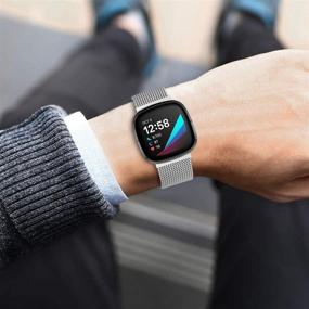 img 1 attached to 🔗 Металлические браслеты HAPAW для Fitbit Sense/Versa 3 - Дышащий браслет из нержавеющей стали с магнитным замком - Женские/мужские аксессуары для умных часов Sense Advanced.