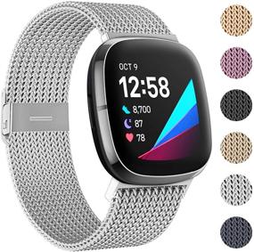 img 4 attached to 🔗 Металлические браслеты HAPAW для Fitbit Sense/Versa 3 - Дышащий браслет из нержавеющей стали с магнитным замком - Женские/мужские аксессуары для умных часов Sense Advanced.