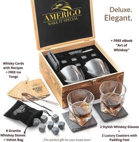 img 1 attached to 🥃 AMERIGO Whiskey Gift Set with Stones, Glasses, and Bar Accessories - Cool Reusable Ice Cubes, Ideal Birthday Gifts for Men: Him, Boyfriend, Dad, Husband