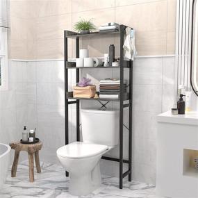 img 3 attached to 🚽 3-Tier Over-The-Toilet Storage Rack, Ecoprsio Bathroom Organizer Shelf, Freestanding Space Saver Toilet Stand with 4 Hooks - Grey Brown