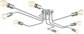 img 4 attached to 💡 BAYCHEER Industrial Vintage Style Wrought Iron Metal Flush Mount Ceiling Light Lamp with 8 E26 Bulb Sockets - Nickel Finish