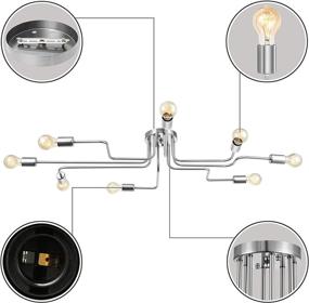 img 2 attached to 💡 BAYCHEER Industrial Vintage Style Wrought Iron Metal Flush Mount Ceiling Light Lamp with 8 E26 Bulb Sockets - Nickel Finish