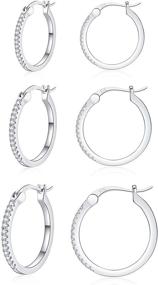 img 4 attached to 💎 Hypoallergenic Cubic Zirconia Sterling Silver Small Hoop Earrings for Women - Silver Hoop Earrings for Girls