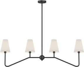 img 4 attached to Classic Chandeliers: Electro BP47W 4-Light Linear Kitchen Island Lighting Fixture in Matt Black with White Linen Shades - 160W