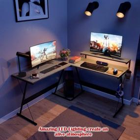 img 1 attached to Enhance Your Gaming Experience with Bestier L-Shaped Gaming Desk 51” Computer Desk – RGB Strip, Ergonomic Stand, Cup Holder, and more!