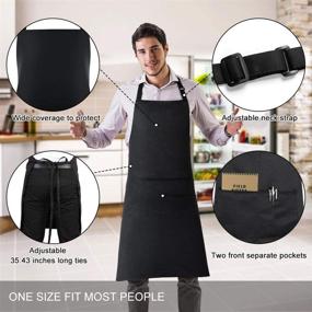 img 3 attached to Jubatus 1 Pack Adjustable Bib Apron for Women Men - 100% Cotton Cooking Chef Kitchen Aprons with 2 Pockets, in Black