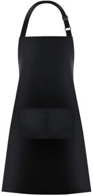 img 4 attached to Jubatus 1 Pack Adjustable Bib Apron for Women Men - 100% Cotton Cooking Chef Kitchen Aprons with 2 Pockets, in Black