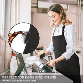 img 2 attached to Jubatus 1 Pack Adjustable Bib Apron for Women Men - 100% Cotton Cooking Chef Kitchen Aprons with 2 Pockets, in Black