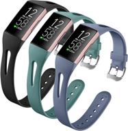 3 упаковки узких браслетов: совместимы с fitbit charge 4/charge 3/charge 3 se - мягкие силиконовые запасные ремешки для женщин и мужчин - маленький размер (черный/хвойный/сине-серый) логотип