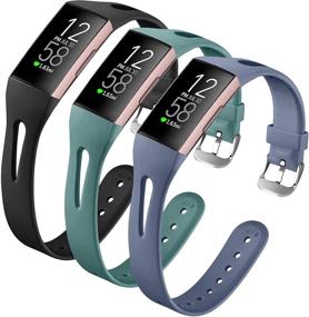 img 4 attached to 3 упаковки узких браслетов: совместимы с Fitbit Charge 4/Charge 3/Charge 3 SE - мягкие силиконовые запасные ремешки для женщин и мужчин - маленький размер (черный/хвойный/сине-серый)