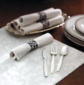 img 2 attached to Hoffmaster 119978 Linen-Like CaterWrap Pre-Rolled Dinner Napkin and Heavyweight Cutlery, Scroll Design, White/Metallic - Case of 100: Elegant and Convenient Table Setting Solution