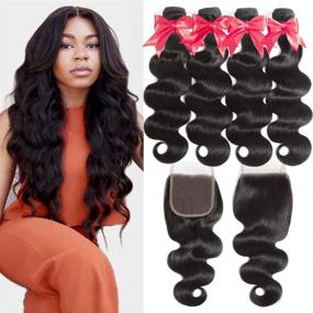 img 4 attached to 👩 Набор волос Brazilian Body Wave Flady 10A с завершением - неповрежденные волосы бразильского человека-девственника (14 16 18 20+12 завершение)