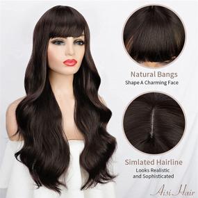 img 2 attached to 👩 AISI HAIR Long Curly Brown Wig with Bangs - 24 Inch Brunette Dark Brown Synthetic Fiber Natural Looking Hair Wig for Women, Ideal for Daily & Party Use