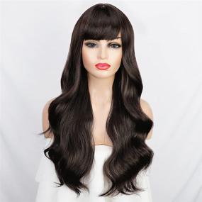 img 3 attached to 👩 AISI HAIR Long Curly Brown Wig with Bangs - 24 Inch Brunette Dark Brown Synthetic Fiber Natural Looking Hair Wig for Women, Ideal for Daily & Party Use