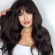 👩 aisi hair long curly brown wig with bangs - 24 inch brunette dark brown synthetic fiber natural looking hair wig for women, ideal for daily & party use logo