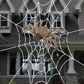 img 3 attached to 🕷️ Sattiyrch Halloween Spider Set: 4 ft Yellow Spider with 10 ft Round Web - Scary Fake Hairy Spider for Outdoor and Indoor Parties