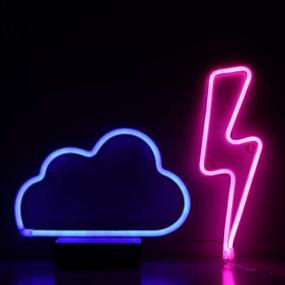 img 4 attached to Neon Signs Pink Lightning Bolt Blue Cloud Light Battery &Amp