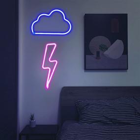 img 2 attached to Неоновые вывески Pink Lightning Bolt Blue Cloud Light Battery & Amp