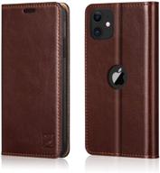 📱 belemay iphone 11 wallet case, genuine cowhide leather flip cover with card holder slots, kickstand function, cash pockets - slim fit folio book design, brown (6.1-inch) logo