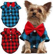 🐶 gindoor 2 pack plaid dog shirt - adorable boy dog clothes and bow tie combo for small, medium, large dogs & cats; perfect for birthday parties and holiday photos логотип